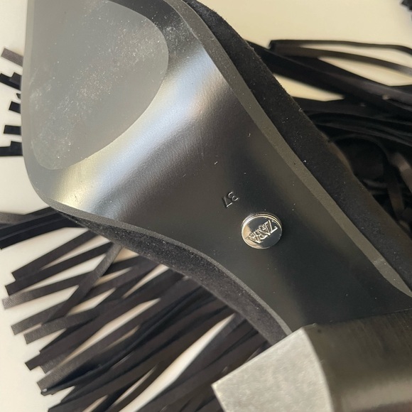 Zara Black Fringe Heeled Knee High Suede Boots Western Maximalism CoastalCowgirl - Picture 13 of 16